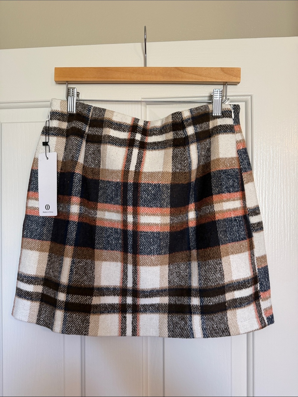 Plaid Mini Skirt in Cream, Navy & Brown